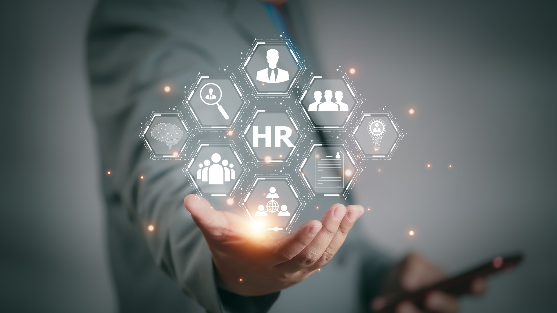 Human resource management, HR, recruitment, leadership and teambuilding. Business and technology concept. HR recruitment and global outsourcing, Global business structure of networking, Social network